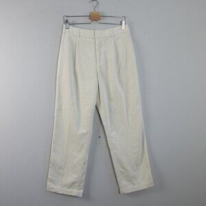 Uniqlo Women's Corduroy Pleated Wide Pants Trousers M Ivory Cotton Relaxed 444